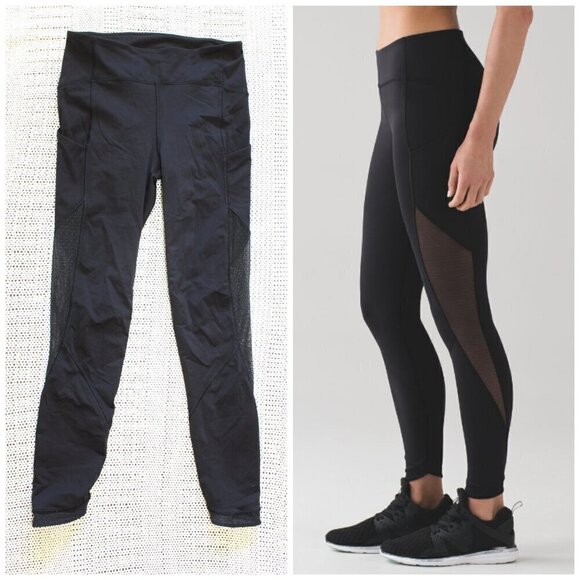 Lululemon Sole Training 7/8 Tight Women Black Leggings Size 6 Mesh Sporty - Picture 1 of 13